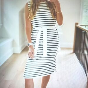 Spanx Striped Black and Ivory AirEssentials Sleeveless Midi Dress SMALL